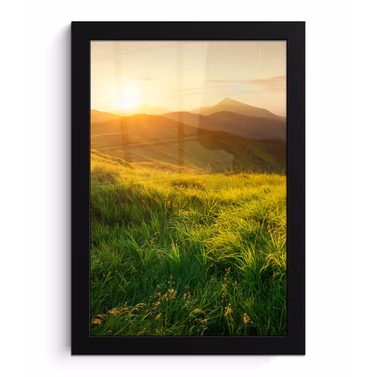 Gras - Heuvels - Zon - Natuur - Landschap fotolijst zwart zonder passe partout klein -3d
