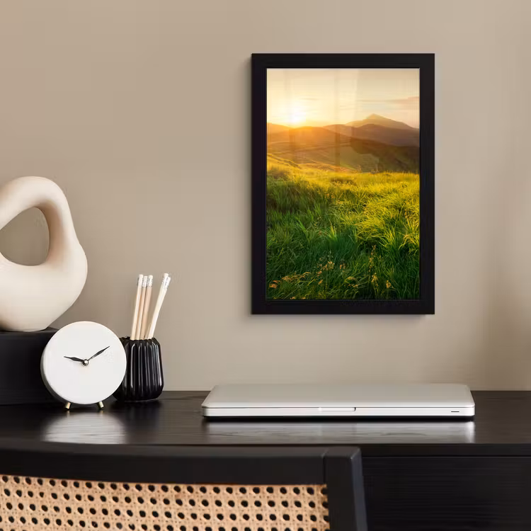 Gras - Heuvels - Zon - Natuur - Landschap fotolijst zwart zonder passe partout klein -sfeer1