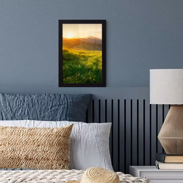 Gras - Heuvels - Zon - Natuur - Landschap fotolijst zwart zonder passe partout klein -sfeer3