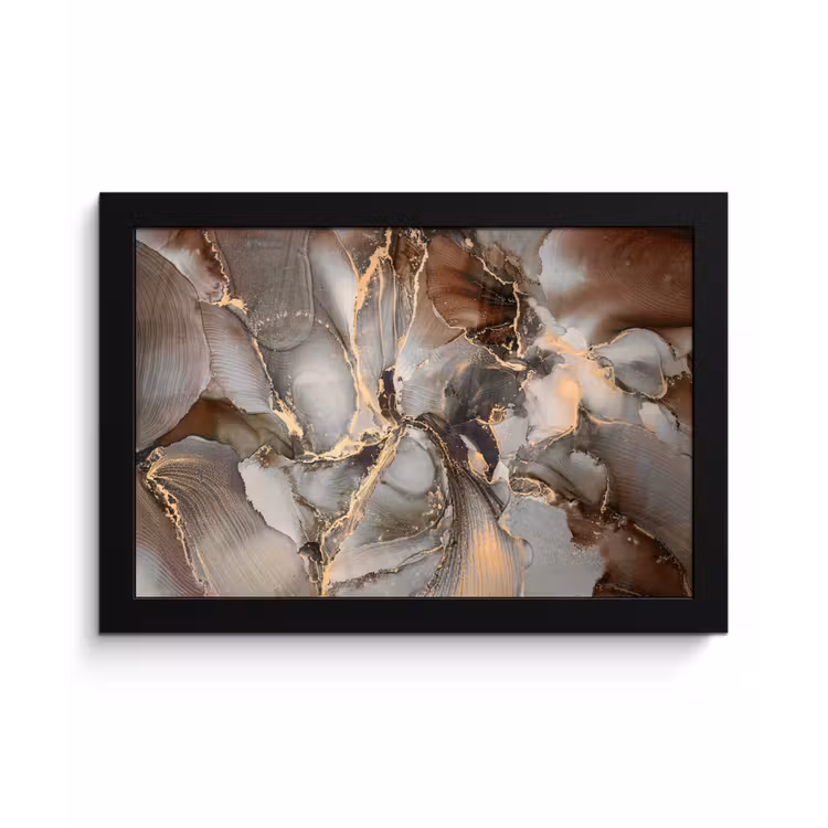 Grijs - Goud - Marmer - Marmerlook fotolijst zwart zonder passe partout klein -3d