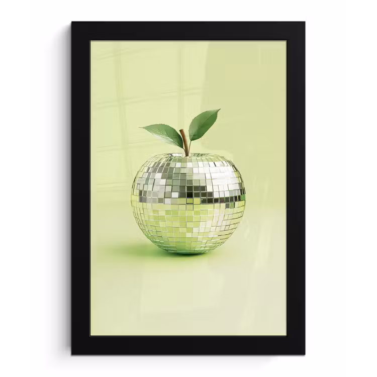 Groen - Disco - Decoratie - Appel fotolijst zwart zonder passe partout klein -3d