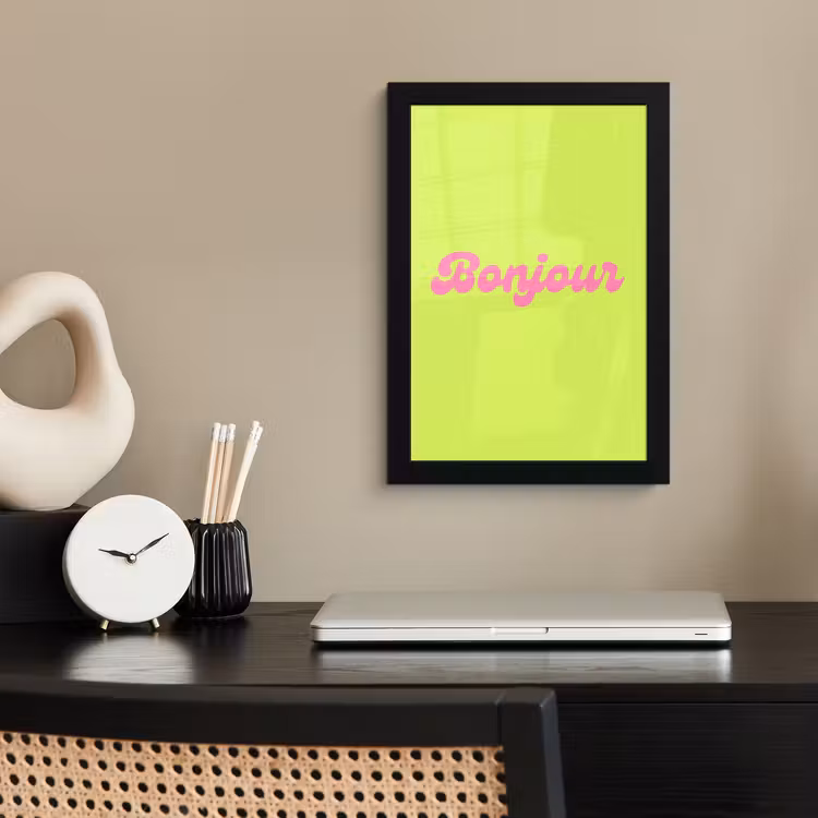 Groen - Roze bonjour - Retro fotolijst zwart zonder passe partout klein -sfeer1