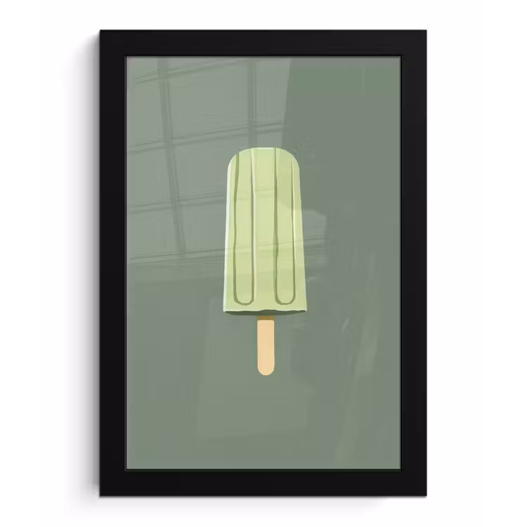 Groen - Waterijsje - Stokje - Illustratie fotolijst zwart zonder passe partout klein -3d