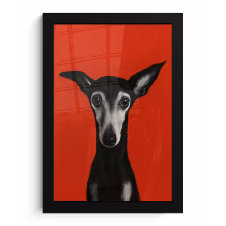 Windhond - Minimalistisch - Rood fotolijst zwart zonder passe partout klein -3d