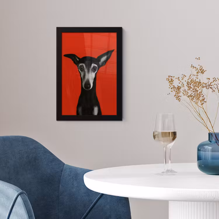 Windhond - Minimalistisch - Rood fotolijst zwart zonder passe partout klein -sfeer4
