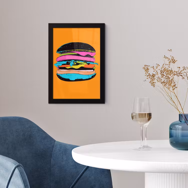 Hamburger - Kleurrijk - Speels fotolijst zwart zonder passe partout klein -sfeer4