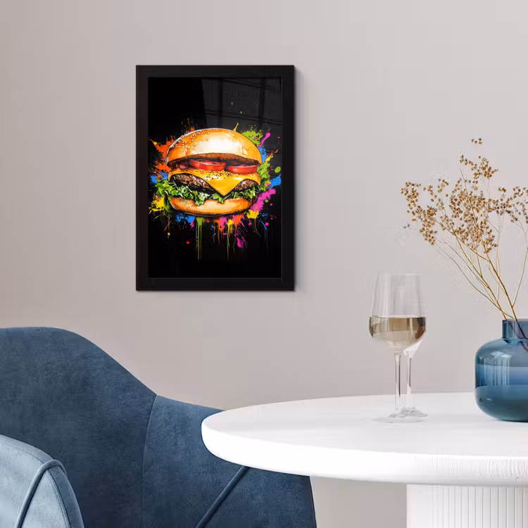Hamburger - Graffiti - Verf - Kleurrijk - Eten - Abstract fotolijst zwart zonder passe partout klein -sfeer4