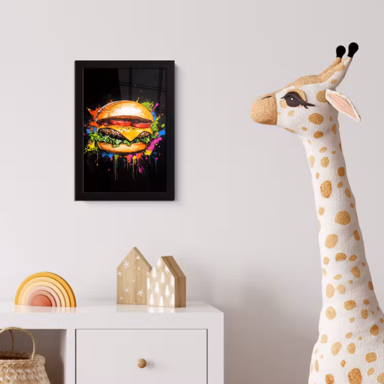 Hamburger - Graffiti - Verf - Kleurrijk - Eten - Abstract fotolijst zwart zonder passe partout klein -usfeer4_kinderkamer