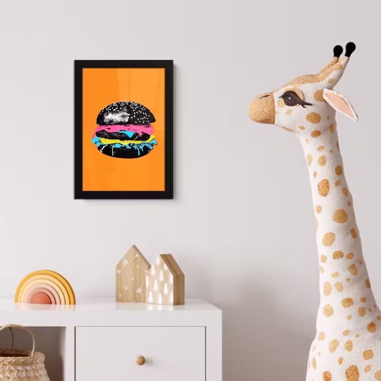 Hamburger - Oranje - Neon - popart fotolijst zwart zonder passe partout klein -usfeer4_kinderkamer