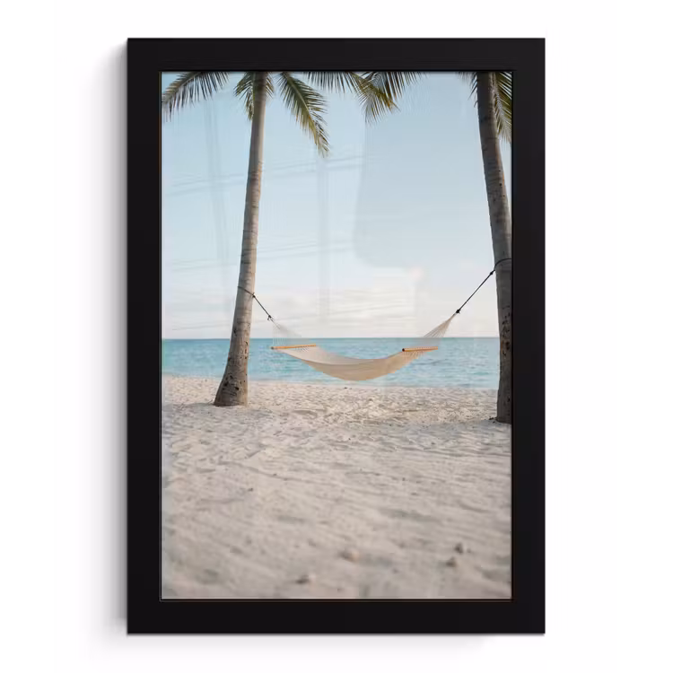 Hangmat - Strand - Wit fotolijst zwart zonder passe partout klein -3d