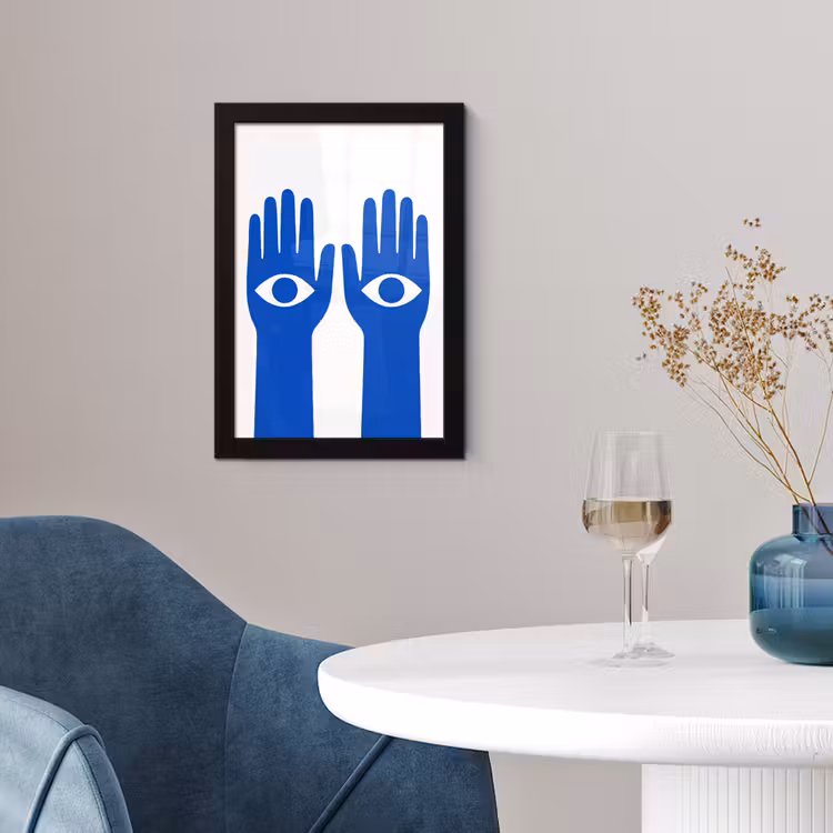 Handen - Twee - Ogen - Blauw fotolijst zwart zonder passe partout klein -sfeer4