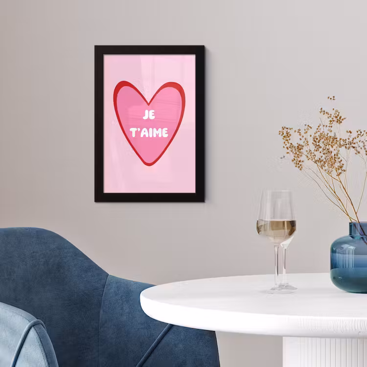 Hart - Frans - Valentijn - Roze fotolijst zwart zonder passe partout klein -sfeer4