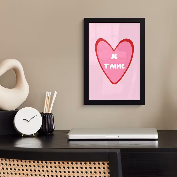 Hart - Frans - Valentijn - Roze fotolijst zwart zonder passe partout klein -sfeer1