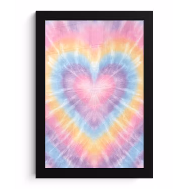 Hartvorm - Pastelkleuren - Tie Dye fotolijst zwart zonder passe partout klein -3d