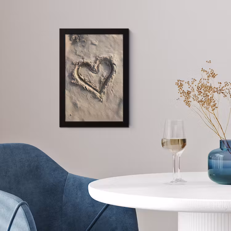 Hartvorm - Getekend - Beige - Zand fotolijst zwart zonder passe partout klein -sfeer4