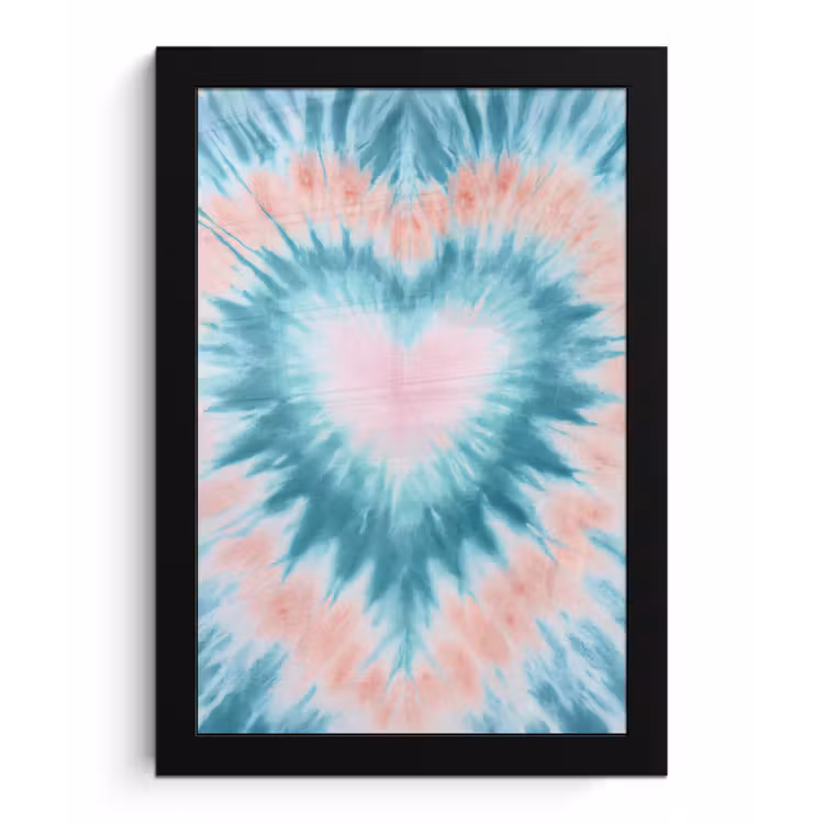 Hartvormig - Tie dye - Pasteltinten - Lichtgroen fotolijst zwart zonder passe partout klein -3d