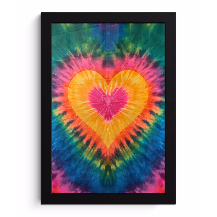 Hart - Tie Dye - Kleurrijk fotolijst zwart zonder passe partout klein -3d