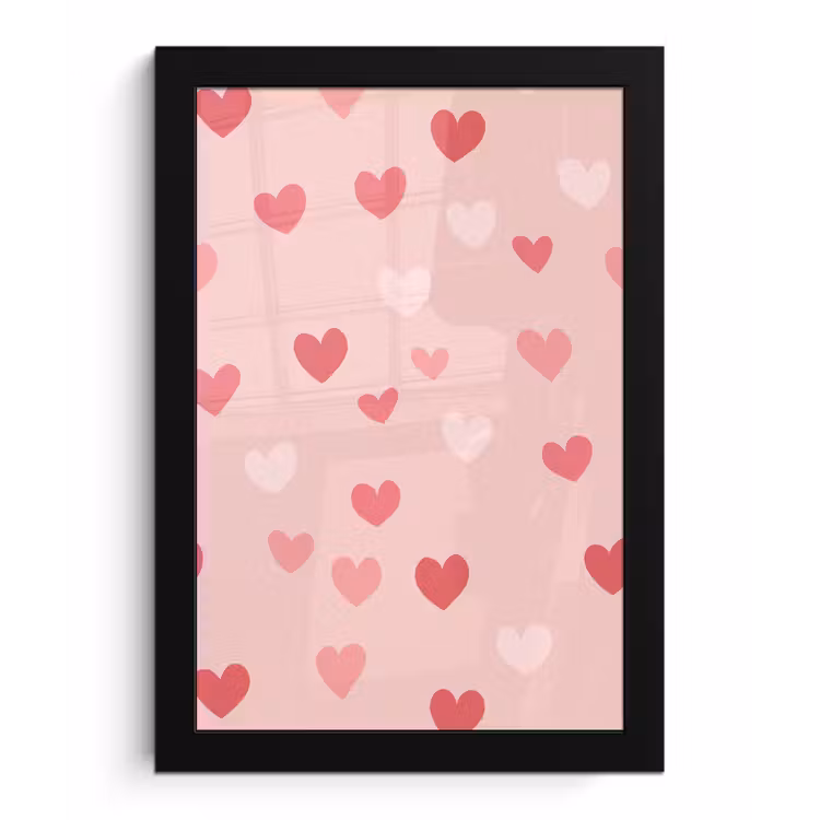 Hartjes - Patroon - Roze - Eenvoudig fotolijst zwart zonder passe partout klein -3d