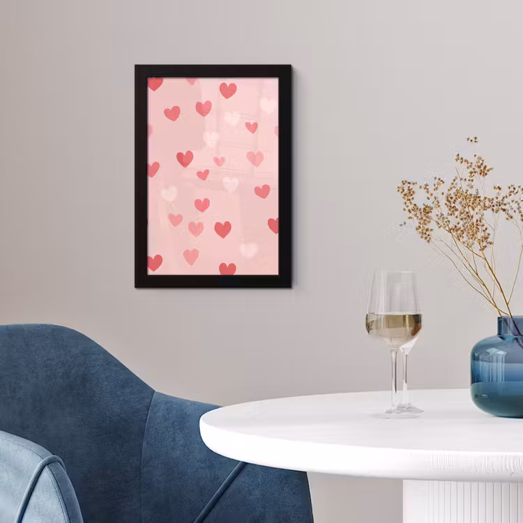 Hartjes - Patroon - Roze - Eenvoudig fotolijst zwart zonder passe partout klein -sfeer4
