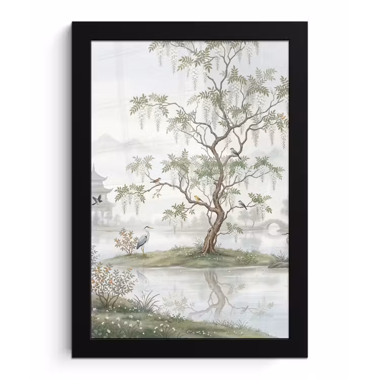 Reiger - Landschap - Groen fotolijst zwart zonder passe partout klein -3d