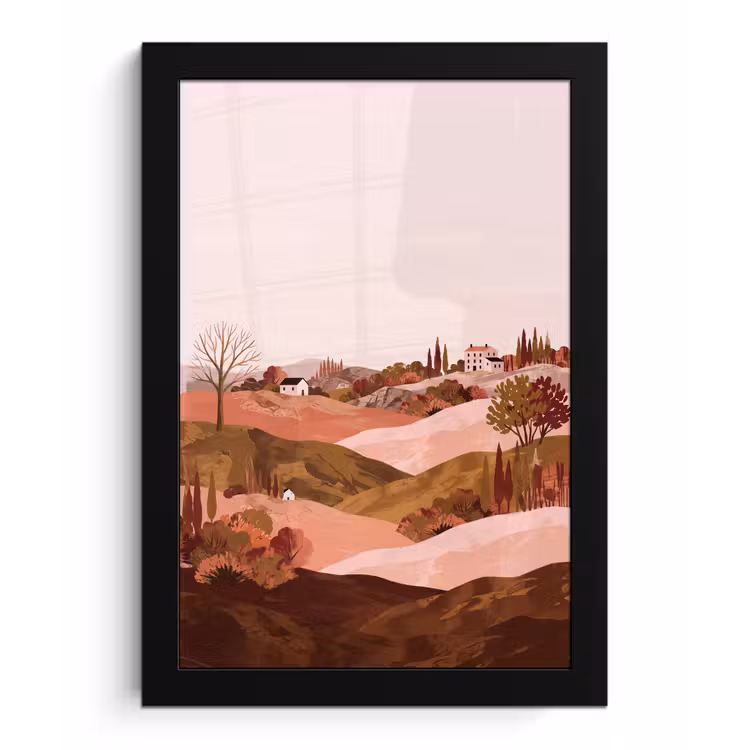 Heuvellandschap - Grafisch - Terracotta fotolijst zwart zonder passe partout klein -3d