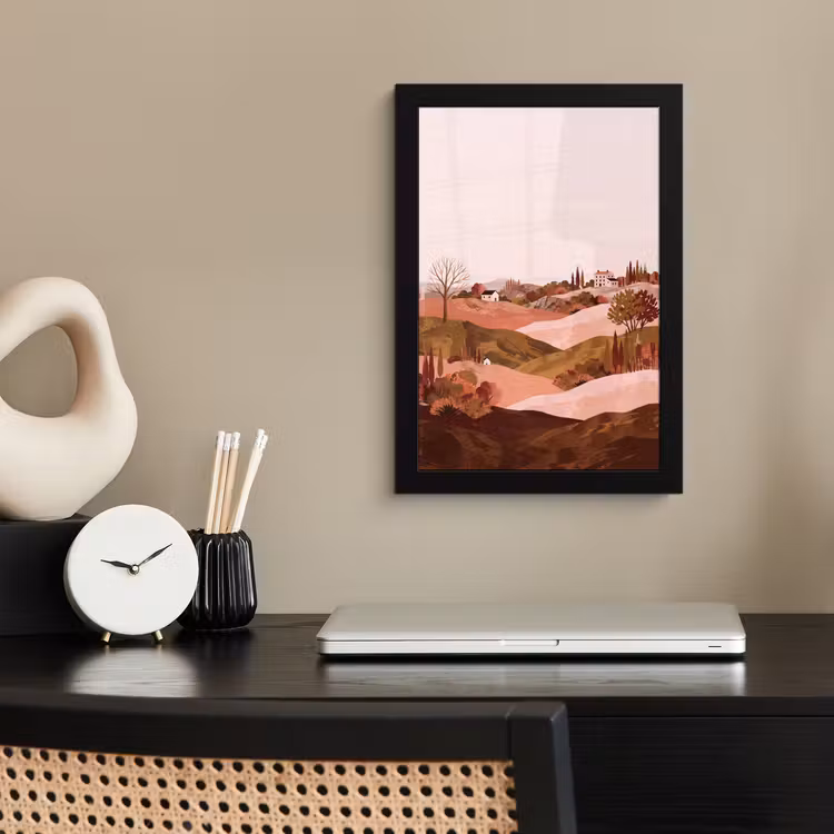 Heuvellandschap - Grafisch - Terracotta fotolijst zwart zonder passe partout klein -sfeer1