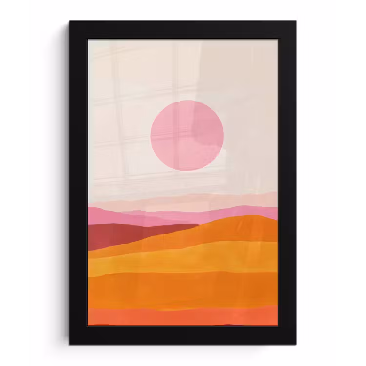 Heuvels - Oranje - Zon - Abstract fotolijst zwart zonder passe partout klein -3d