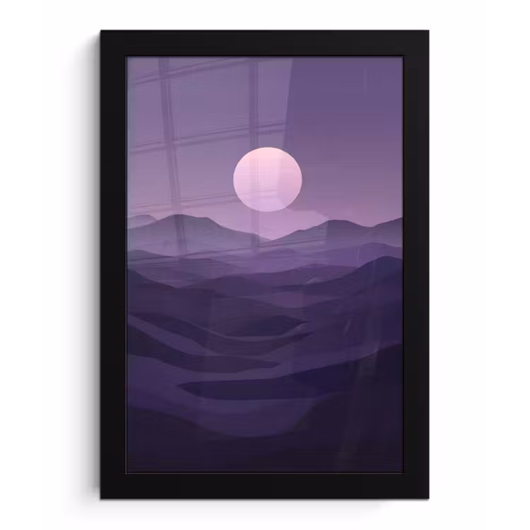 Heuvels - Paars - Mist - Zon fotolijst zwart zonder passe partout klein -3d