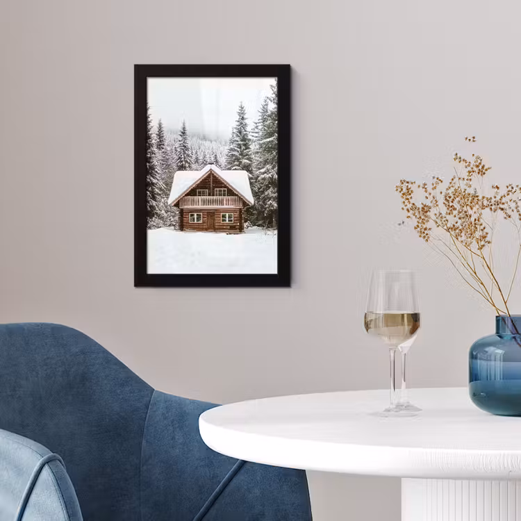 Huis - Bos - Winter - Natuur - Sneeuw fotolijst zwart zonder passe partout klein -sfeer4