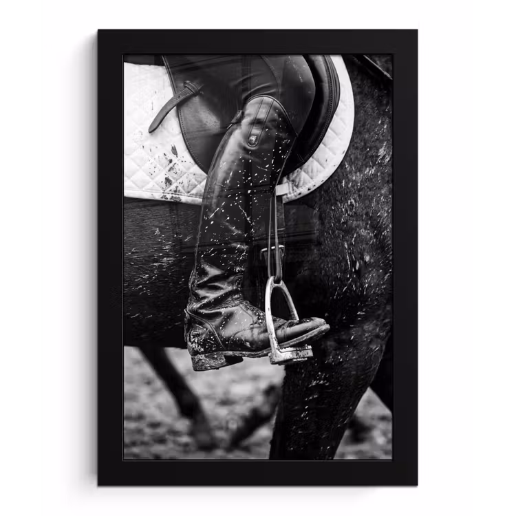 Paard - Sport - Zwart - Wit fotolijst zwart zonder passe partout klein -3d