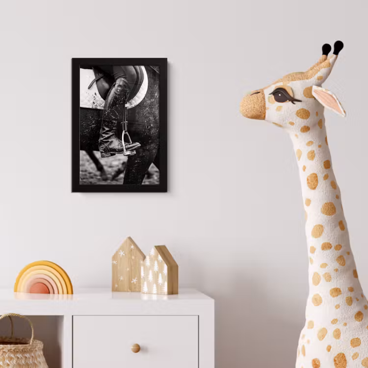 Paard - Sport - Zwart - Wit fotolijst zwart zonder passe partout klein -usfeer4_kinderkamer
