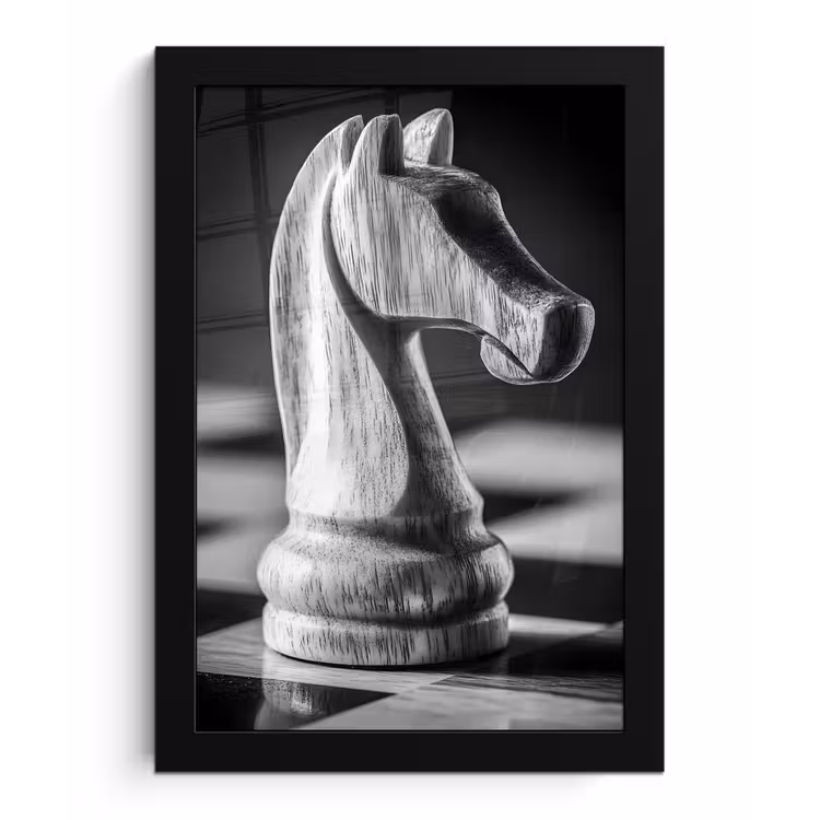 Paard - Hout - Schaalbord - Zwart fotolijst zwart zonder passe partout klein -3d