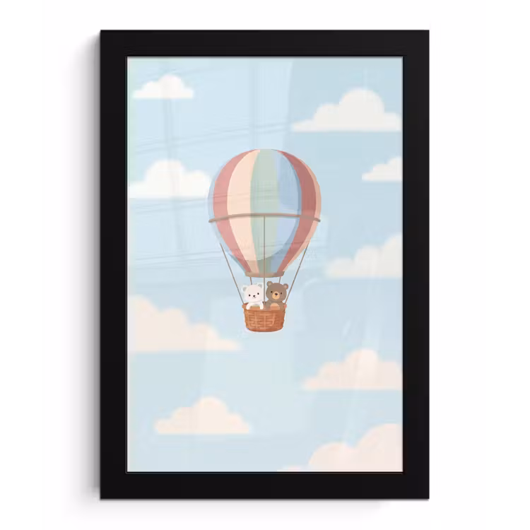 Luchtballon - Beren - Pastel fotolijst zwart zonder passe partout klein -3d