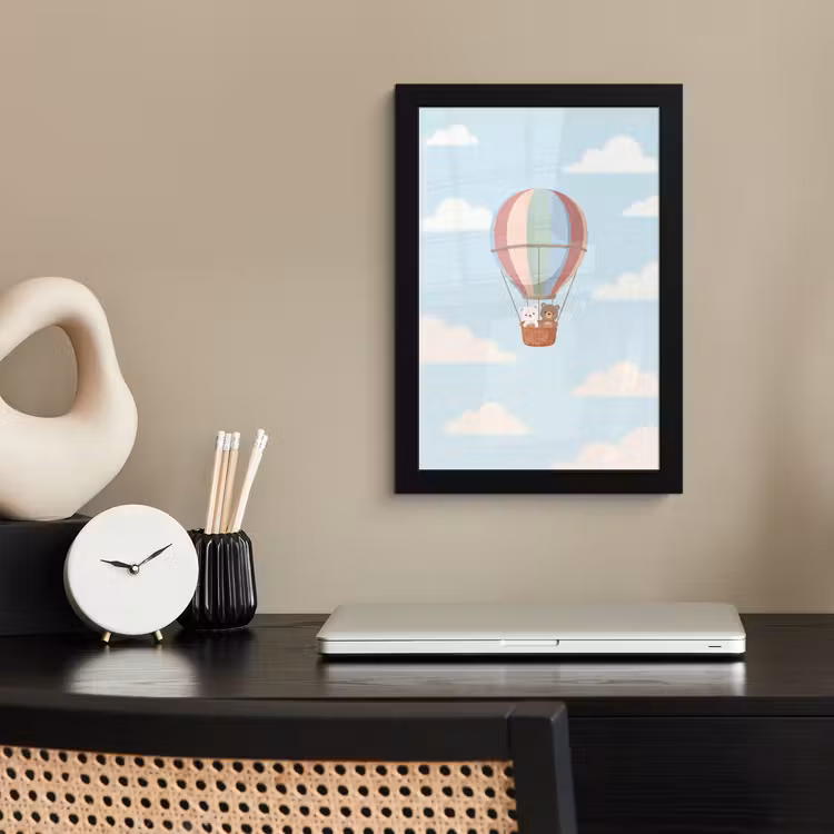 Luchtballon - Beren - Pastel fotolijst zwart zonder passe partout klein -sfeer1
