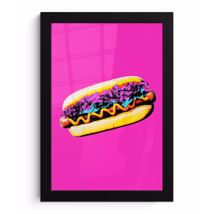 Hotdog - Roze - Retro fotolijst zwart zonder passe partout klein -3d