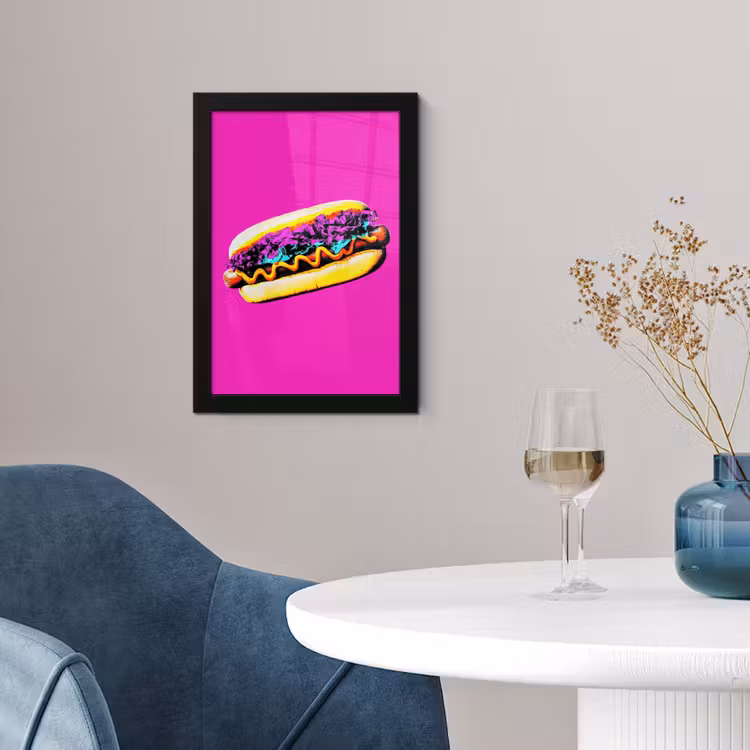 Hotdog - Roze - Retro fotolijst zwart zonder passe partout klein -sfeer4