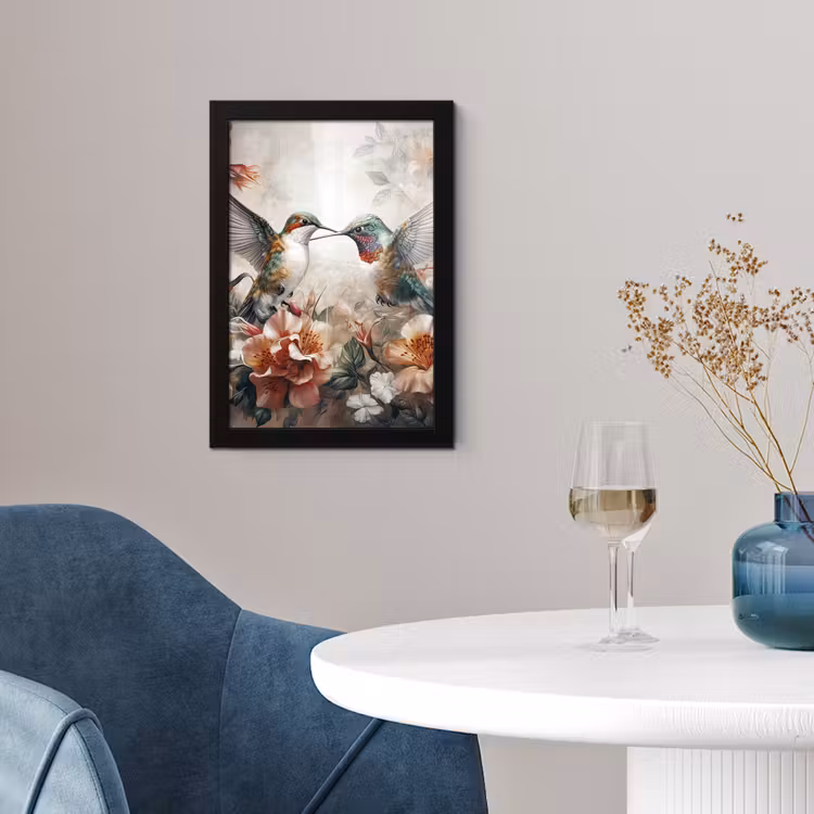 Kolibrie - Vogels - Bloemen - Natuur fotolijst zwart zonder passe partout klein -sfeer4