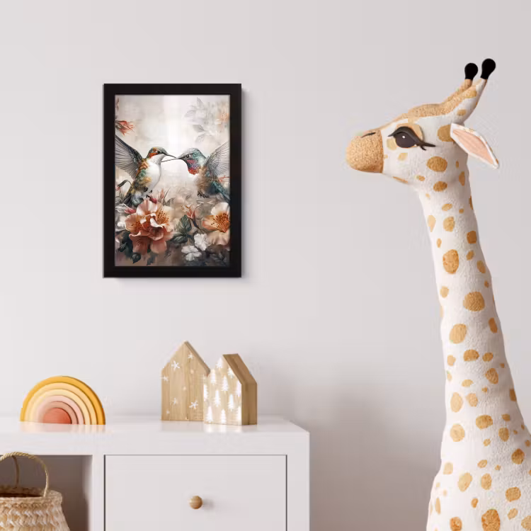 Kolibrie - Vogels - Bloemen - Natuur fotolijst zwart zonder passe partout klein -usfeer4_kinderkamer