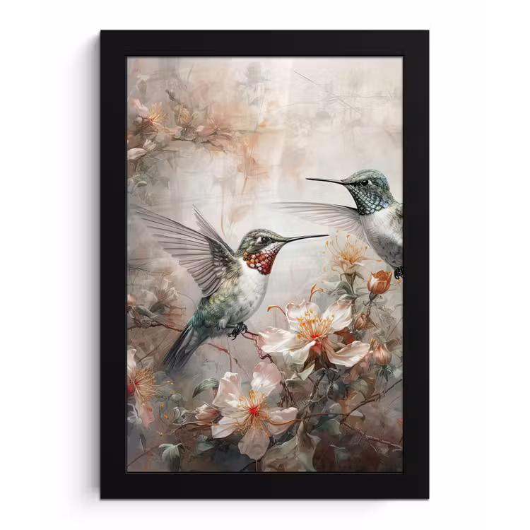 Kolibrie - Vogels - Bloemen - Planten fotolijst zwart zonder passe partout klein -3d