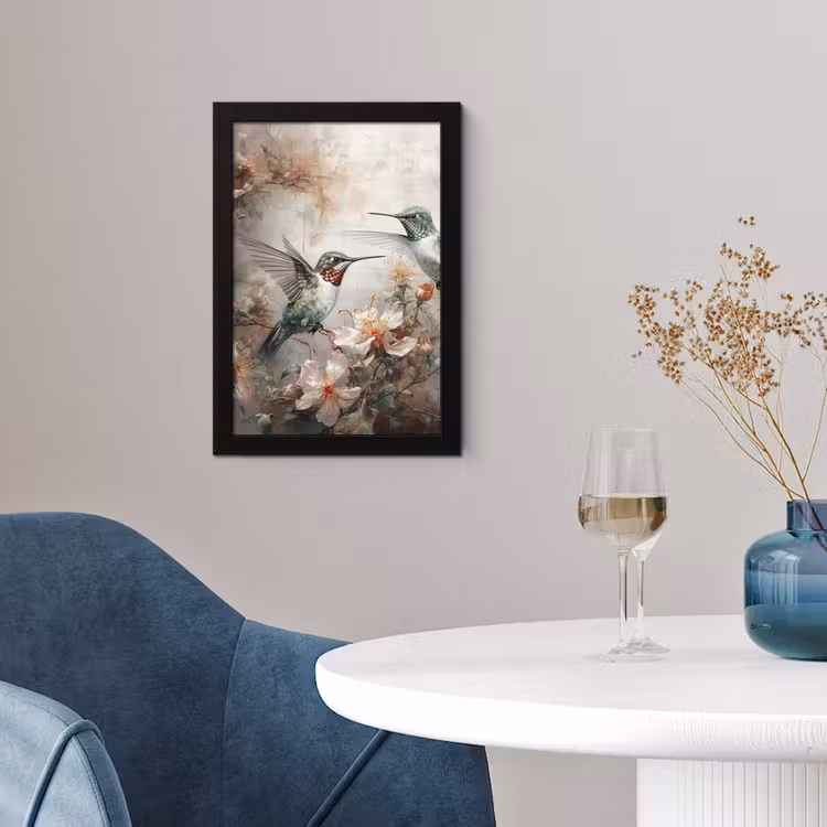 Kolibrie - Vogels - Bloemen - Planten fotolijst zwart zonder passe partout klein -sfeer4