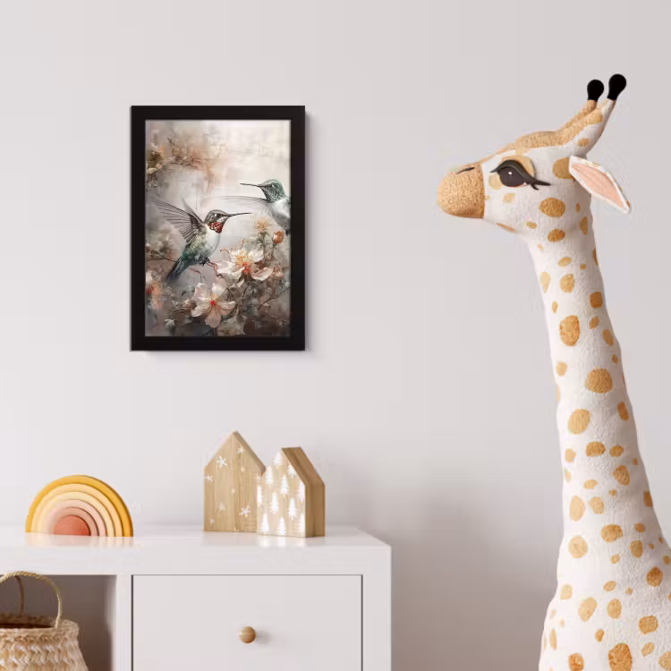 Kolibrie - Vogels - Bloemen - Planten fotolijst zwart zonder passe partout klein -usfeer4_kinderkamer