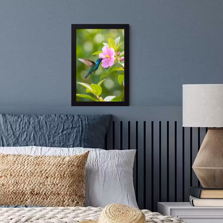 Kolibrie - Bloem - Natuur - Groen fotolijst zwart zonder passe partout klein -sfeer3