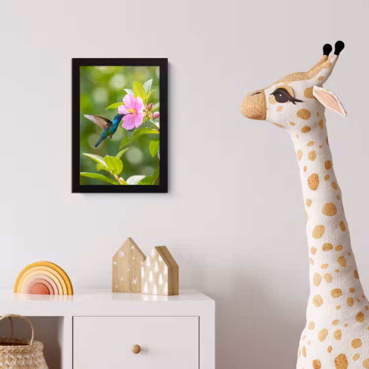 Kolibrie - Bloem - Natuur - Groen fotolijst zwart zonder passe partout klein -usfeer4_kinderkamer