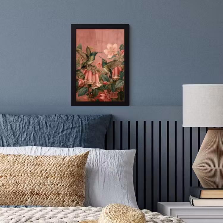 Kolibries - Bloemen - Groen - Roze fotolijst zwart zonder passe partout klein -sfeer3