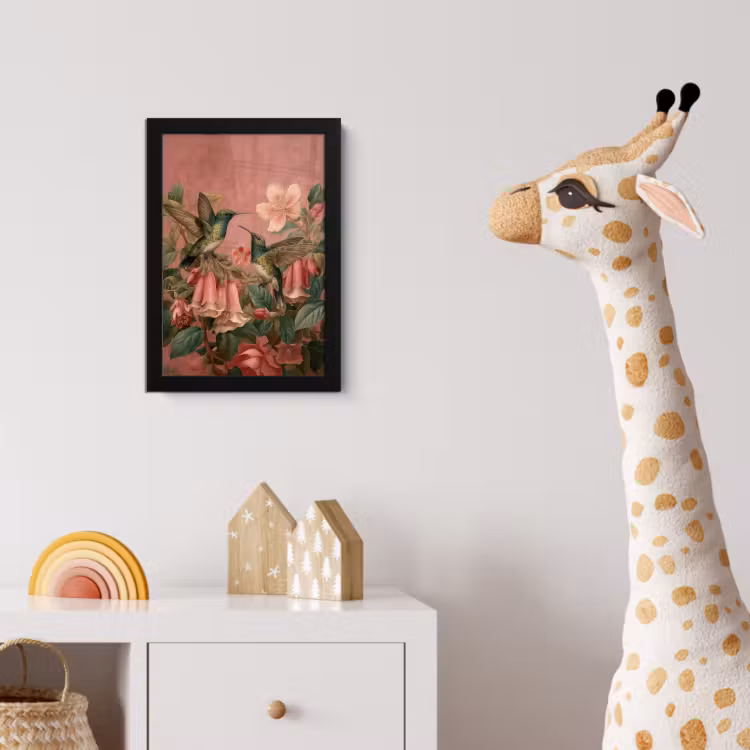 Kolibries - Bloemen - Groen - Roze fotolijst zwart zonder passe partout klein -usfeer4_kinderkamer