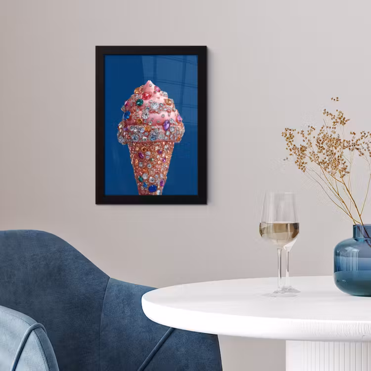 Ijsje - Hoorntje - Steentjes - Blauw fotolijst zwart zonder passe partout klein -sfeer4