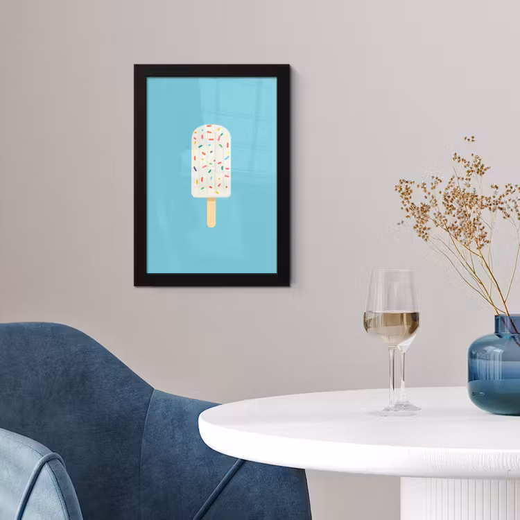 Ijsje - Stokje - Sprinkles - Lichtblauw fotolijst zwart zonder passe partout klein -sfeer4