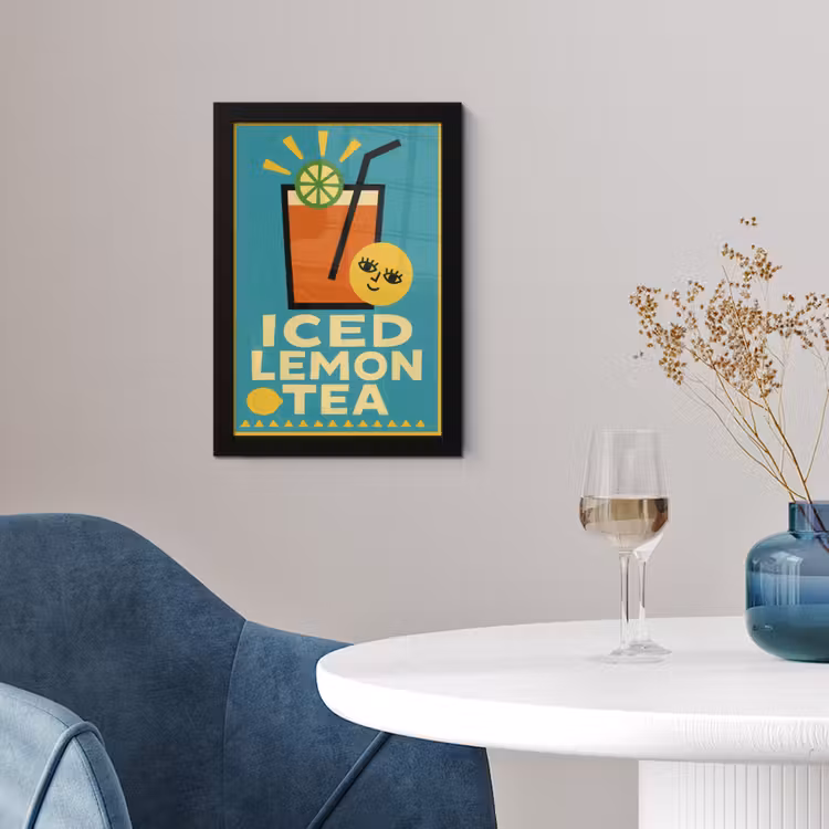 Ijsthee - Illustratie - Blauw - Citroen fotolijst zwart zonder passe partout klein -sfeer4