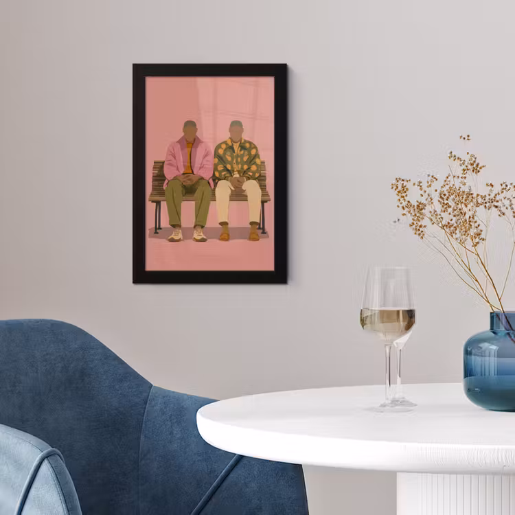 Illustratie - Bankje - Personen - Minimalistisch fotolijst zwart zonder passe partout klein -sfeer4