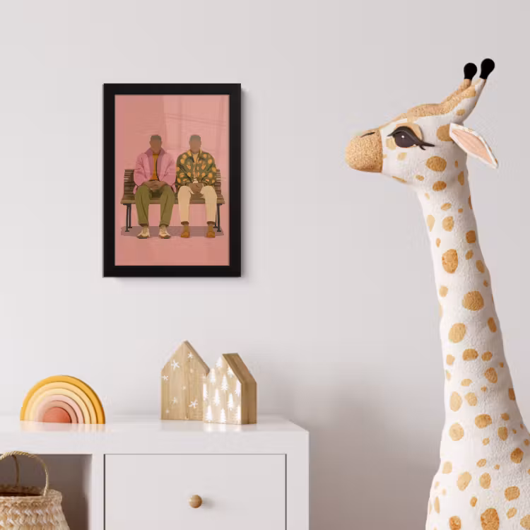 Illustratie - Bankje - Personen - Minimalistisch fotolijst zwart zonder passe partout klein -usfeer4_kinderkamer